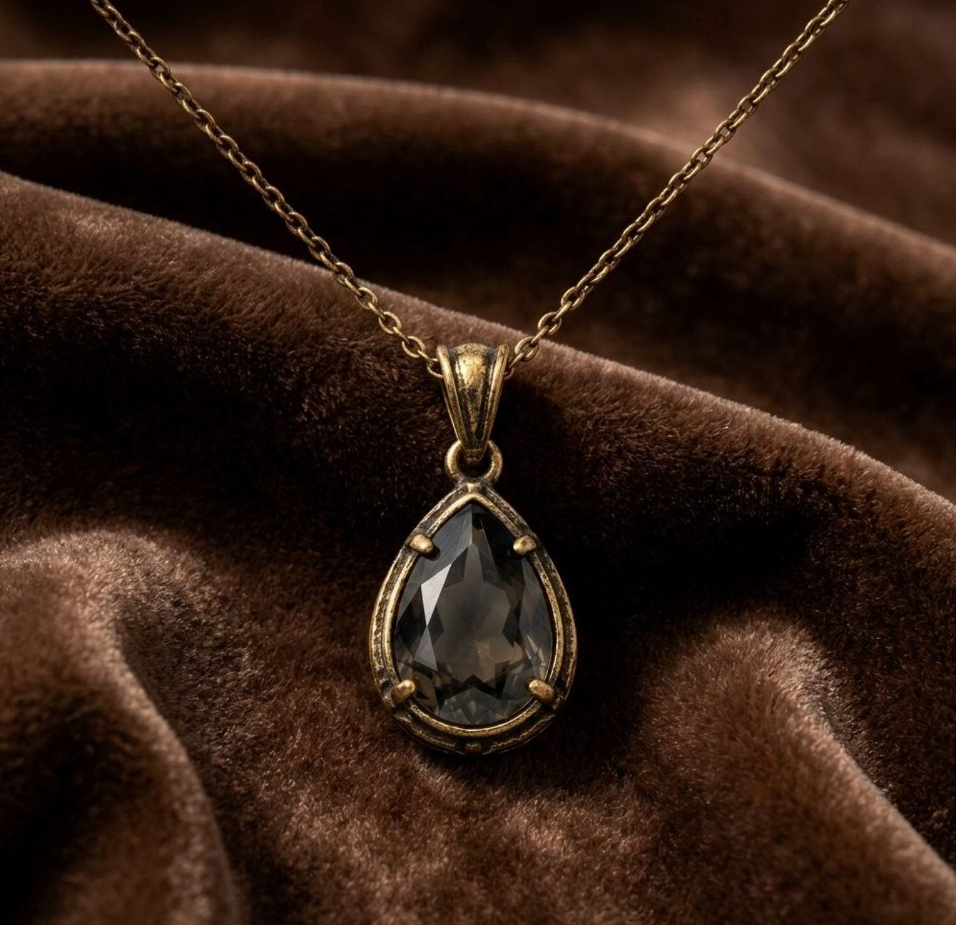 Antique Alloy Teardrop Smoky Pendant Necklace