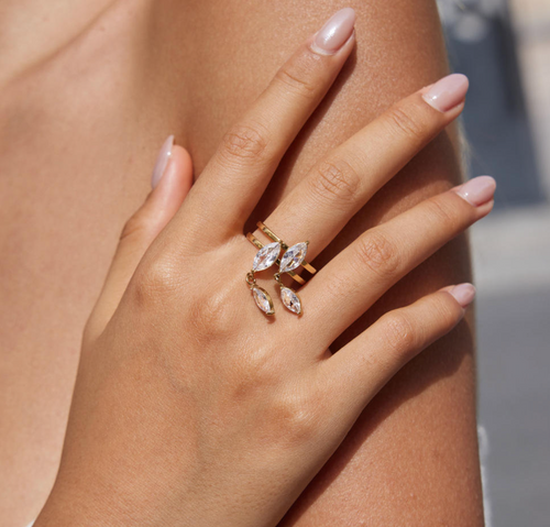 Adjustable Zircon Double-Band Ring