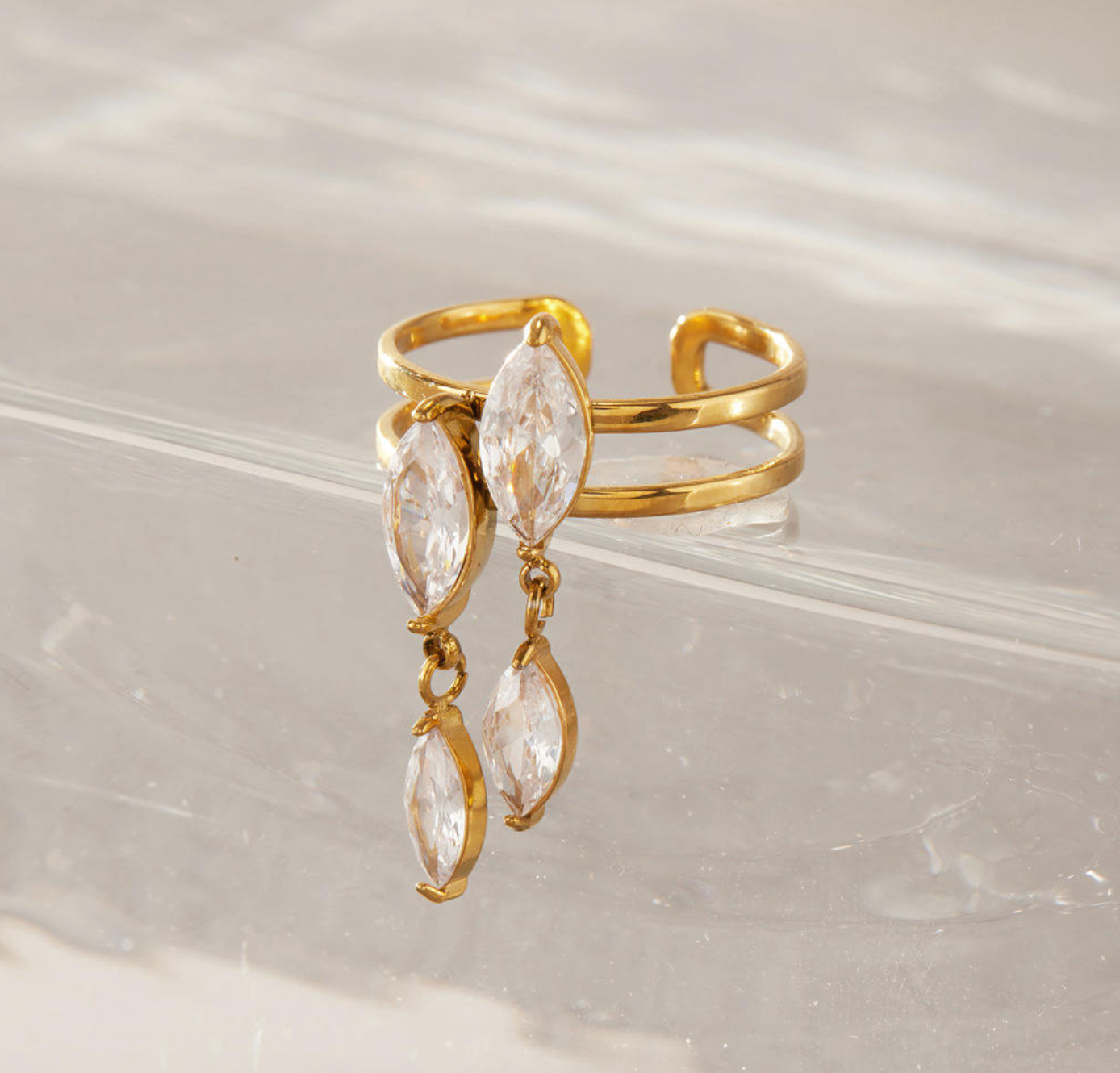 Adjustable Zircon Double-Band Ring