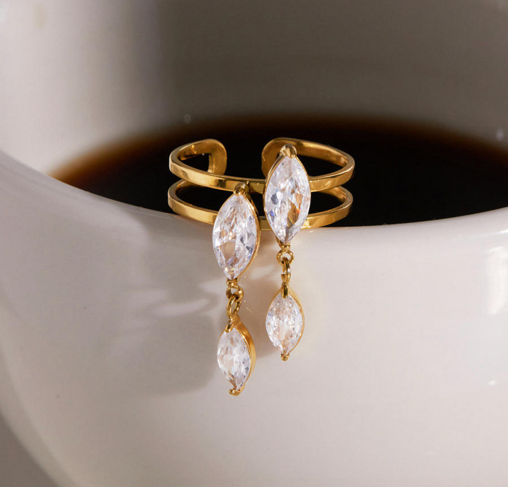 Adjustable Zircon Double-Band Ring