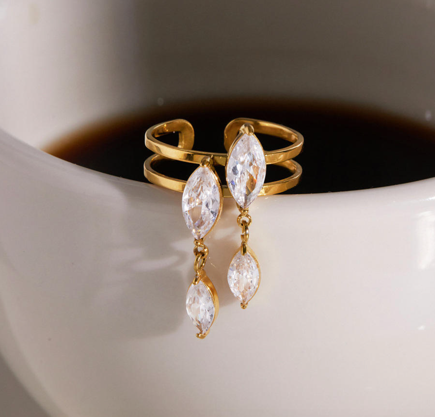 Adjustable Zircon Double-Band Ring
